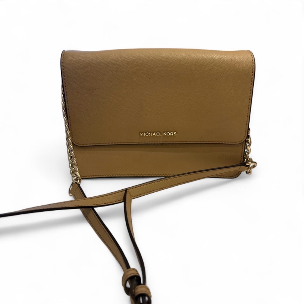Michael Kors Camel Saffiano Leather Crossbody with Gold Chain
